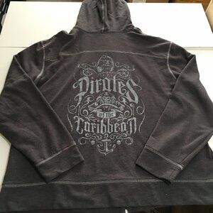 Pirates of the Caribbean Disney Mens 2XL Hoodie Full Zip Sweatshirt Gray